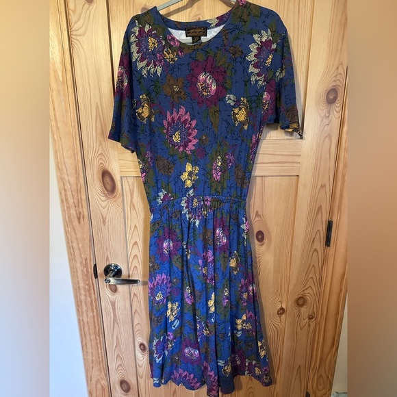 Eddie Bauer Vintage Pink and Blue Dolman Sleeve Midi Sundress Size Medium - Picture 1 of 6